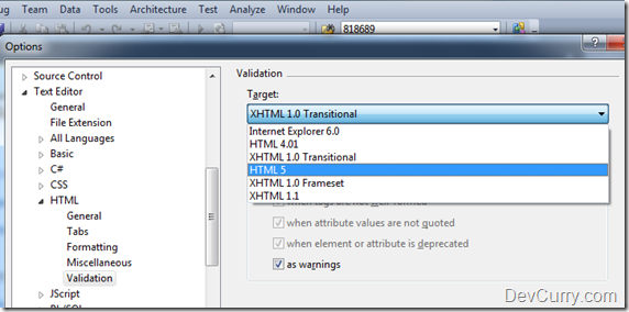 HTML 5 Intellisense In Visual Studio 2010 and 2008